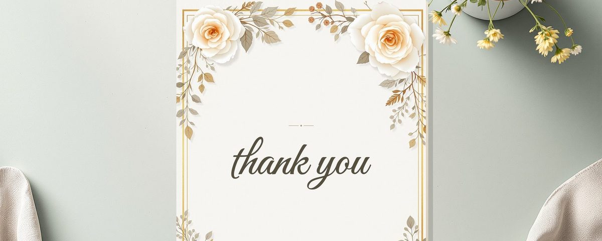 Floral printable greeting card styled on a desk