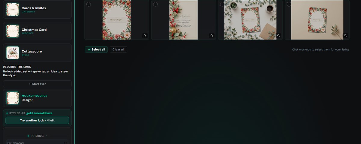Printable Christmas card designs laid out ready to list on Etsy