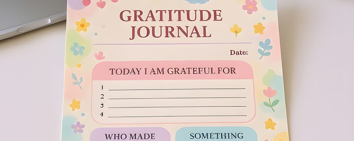 Colorful printable journal on a desk