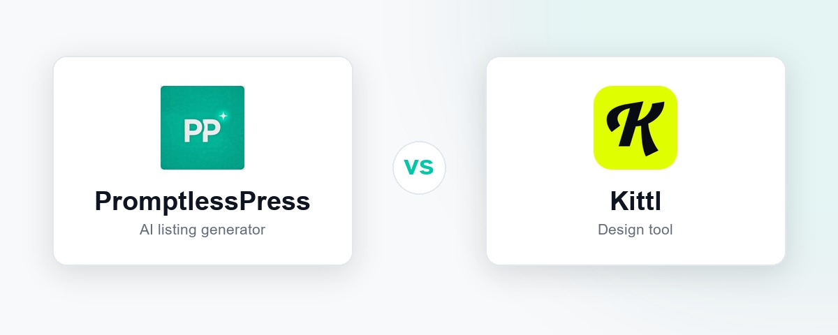 PromptlessPress and Kittl logos side by side for a design tool comparison